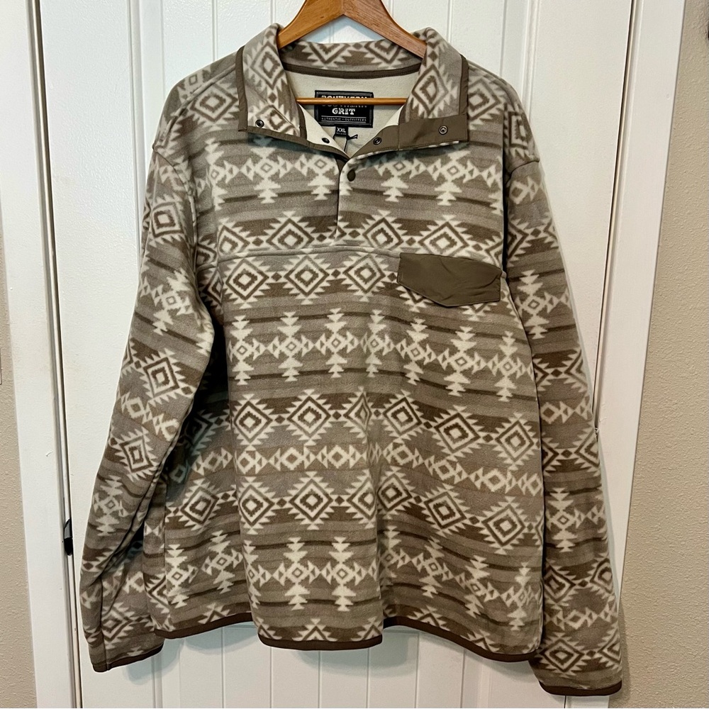 Southern Grit Pullover Adult XXL Gray Aztec Geometric Fleece 1/4 Snap Western